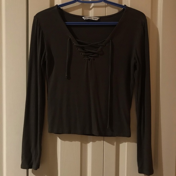 Navy Green tie up long sleeve - Picture 1 of 4